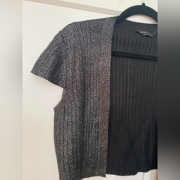 BCBG Max Azaria black & silver cap-sleeve cardigan size M - Picture 4 of 5